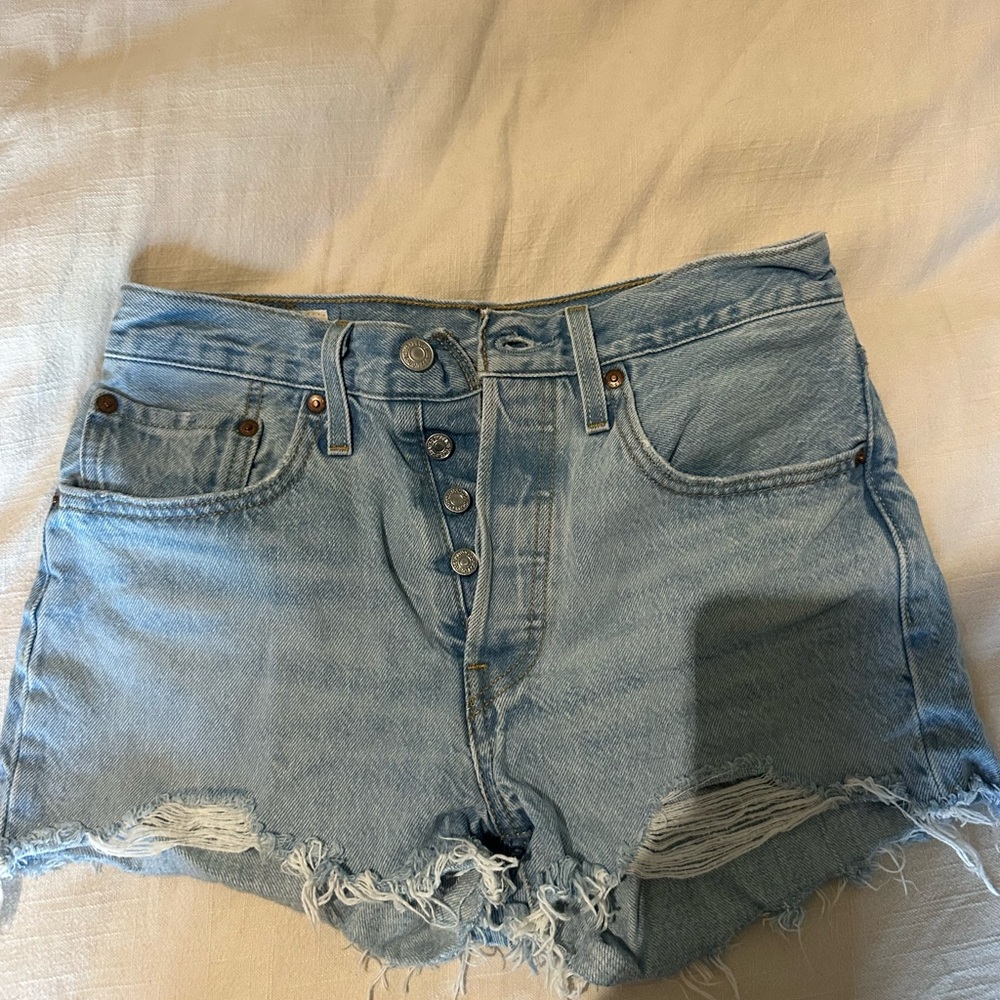 Levi's Light Blue Jean Shorts with Frayed Hem